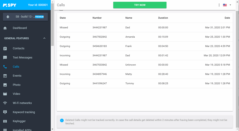 Monitor call logs